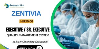 Executive Position in Quality Management System Chemistry Job at  Zentivia