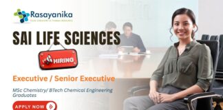 Executive or Sr. Executive Job at Sai Life Sciences Bidar, msc chemistry jobs,Chemical engineering Jobs