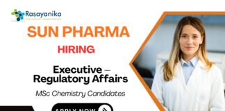Executive – Regulatory Affairs Position Sun Pharma Careers