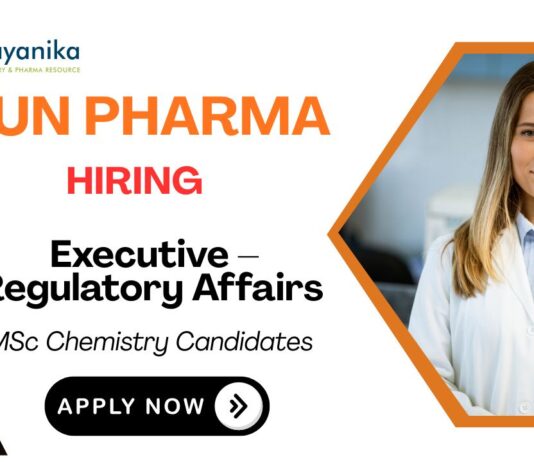 Executive – Regulatory Affairs Position Sun Pharma Careers
