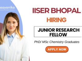 IISER Bhopal Recruitment – JRF Position for MSc & PhD Chemistry Jobs