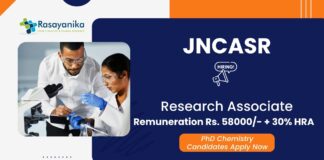 Research Associate Position at JNCASR | Chemical Science Jobs Salary upto Rs. 58000/- + 30% HRA 