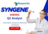 Join Syngene as a QC Analyst in Bangalore Analytical Chemistry Jobs