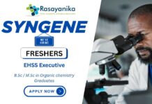 Join Syngene as an EHSS Executive - Freshers Organic Chemistry Jobs Apply Now