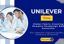 Join Unilever as a Global Fabric Cleaning Powders Ecodesign R&D Associate , Chemical engineering Jobs