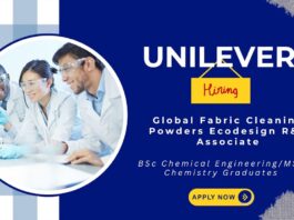 Join Unilever as a Global Fabric Cleaning Powders Ecodesign R&D Associate , Chemical engineering Jobs
