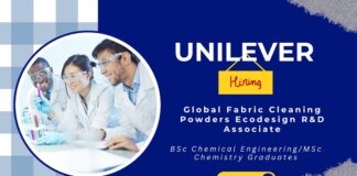 Join Unilever as a Global Fabric Cleaning Powders Ecodesign R&D Associate , Chemical engineering Jobs
