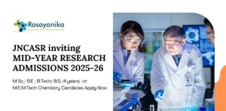 Research Programmes at JNCASR | MSc Chemistry Graduates Apply Now