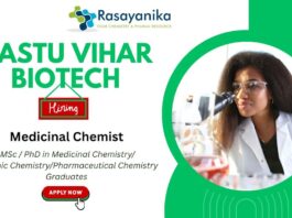 Medicinal Chemist – Research & Development at Vastu Vihar Biotech,Chemist Jobs