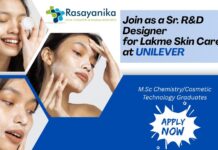 Unilever Hiring Sr. R&D Designer for Lakme Skincare - Skin care formulation jobs  Apply now