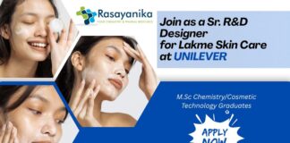 Unilever Hiring Sr. R&D Designer for Lakme Skincare - Skin care formulation jobs  Apply now