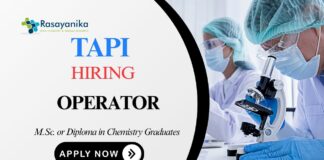 Operator Job TAPI Apply Now for the Chemistry Job
