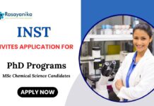 PhD Programs at INST MSc Chemistry Science Candidates Apply Now 