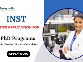 PhD Programs at INST MSc Chemistry Science Candidates Apply Now 