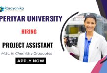 Project Assistant Vacancy – MSc Chemistry Job Periyar University