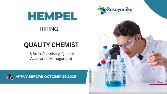 Quality Chemist Job at Hempel- Chemistry Graduates Apply Now