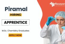 Quality Control Apprentice at Piramal | MSc Chemistry Job
