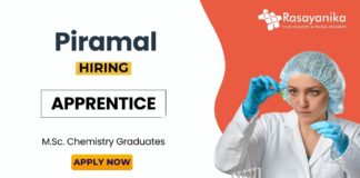 Quality Control Apprentice at Piramal | MSc Chemistry Job