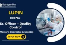 Quality Control Role Lupin Career for MSc Chemistry Graduates