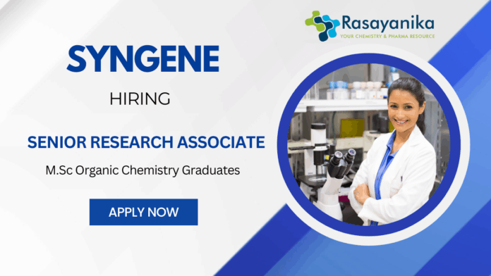 Research Associate Job at Syngene- Apply Now Synthetic chemistry