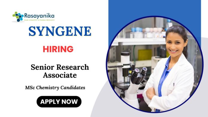Research Associate Job at Syngene Apply for the Chemistry Job 