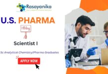 Scientist I Job role at U.S Pharma Hyderabad -Chemist Jobs India Apply now