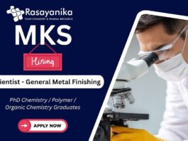 Scientist – General Metal Finishing Job at MKS India, phd chemistry vacancies,phd chemistry recruitment