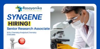 Senior Research Associate Opportunity at Syngene, Bangalore ,Msc chemistry jobs