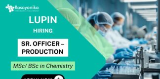 Sr. Officer Position – MSc Chemistry Job in Production Lupin Career