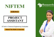 Walk-in Interview for Project Assistant at NIFTEM-T Chemistry Job