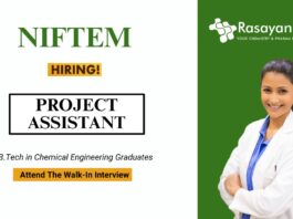 Walk-in Interview for Project Assistant at NIFTEM-T Chemistry Job