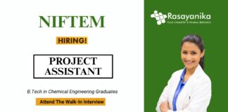 Walk-in Interview for Project Assistant at NIFTEM-T Chemistry Job
