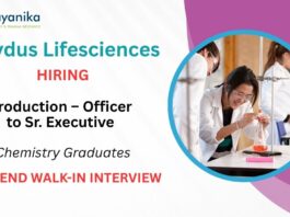 Zydus Walk-In Interview, Ambernath – Chemistry Career & Executive Role 