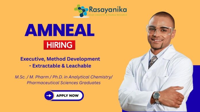 Executive, Method Development – Extractable & Leachable (E&L)|OSD – Amneal Pharmaceuticals, Ahmedabad | M.Sc Chemistry Jobs Executive, Method Development – Extractable & Leachable (E&L)|OSD – Amneal Pharmaceuticals, Ahmedabad | M.Sc Chemistry Jobs