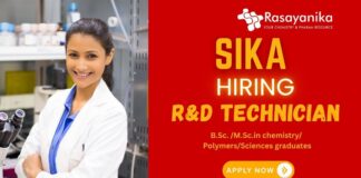 R&D Technician Job Opportunity at Sika: Specialty Chemicals Lab Role | B.Sc. chemistry jobs