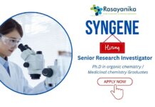 Senior Research Investigator at Syngene Bangalore | PhD Chemistry Jobs India