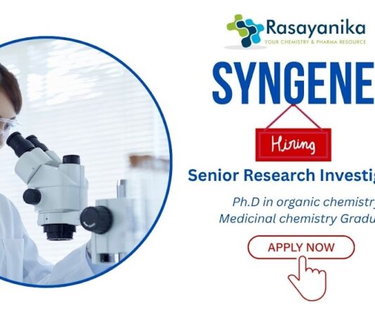 Senior Research Investigator at Syngene Bangalore | PhD Chemistry Jobs India
