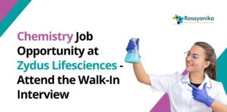 Chemistry Jobs at Zydus LifeSciences | Attend the Walk-In-Interview. BSc/ MSc Chemistry, & BE Chemical Professionals Apply. Executive Job Role