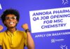 MSc Chemistry QA Jobs at Annora Pharma