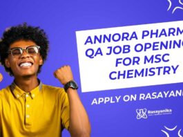 MSc Chemistry QA Jobs at Annora Pharma