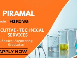 Chemical Engineering Job at Piramal– Apply Now Executive Technical Services 