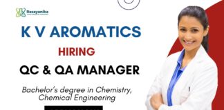 Chemistry Job at K.V. Aromatics Apply Now for Quality Assurance & Quality Control Manager