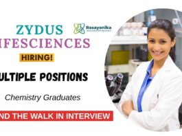 Chemistry Jobs at Zydus Life Sciences Attend the Walk-In Interview