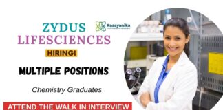 Walk-in Interview – BSc Chemistry Freshers Graduates Eligible to Attend at Zydus Chemistry Jobs at Zydus Life Sciences Attend the Walk-In Interview