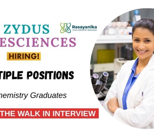 Chemistry Jobs at Zydus Life Sciences Attend the Walk-In Interview