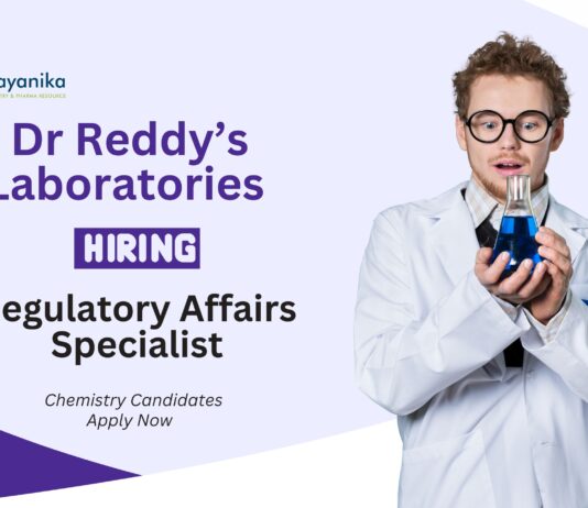 Regulatory Affairs Specialist Jobs at Dr. Reddy's Laboratories | Chemistry Candidates Apply