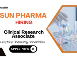 Clinical Research Associate Jobs at Sun Pharma | Chemistry Candidates Apply Now