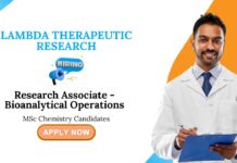 Research Associate – Bioanalytical Operations at Lambda Therapeutic, Apply Research Associate Jobs at Lambda Therapeutic | MSc Chemistry Jobs