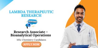 Research Associate Jobs at Lambda Therapeutic | MSc Chemistry Jobs