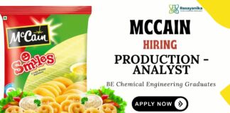 McCain Careers Production Analyst Role Apply Now for Chemical Engineering Job